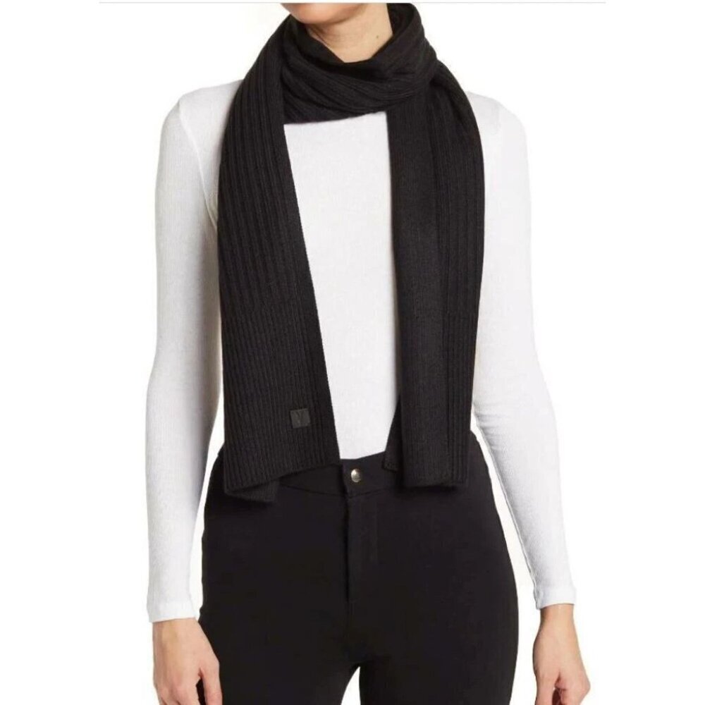 AllSaints Black Rib Mix Wool Blend Knit Scarf One Size 2208